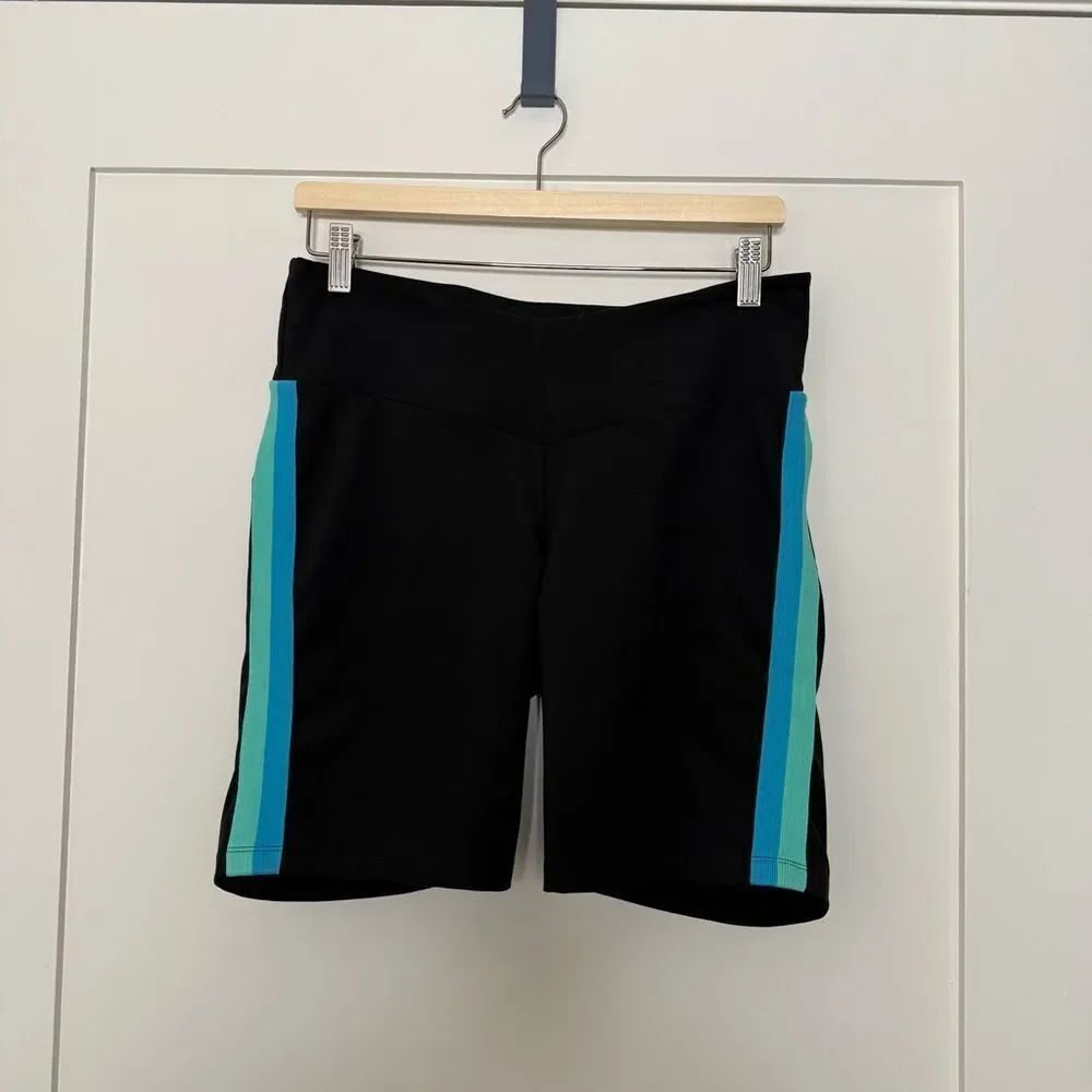 New Balance STAUD Athletic Bike Shorts 8'' Womens L Black Mid Rise Side Stripe